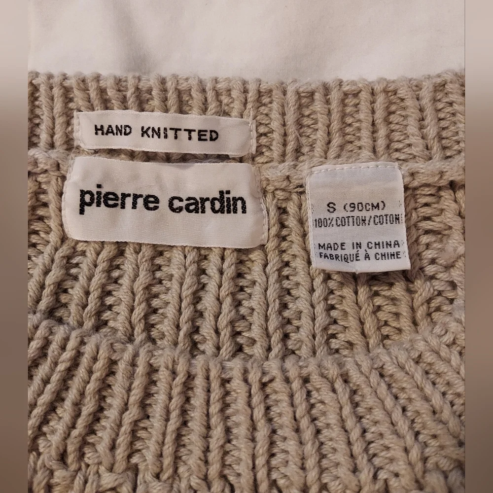 Pierre Cardin Cotton Beige Sweater with Chevron Stripes